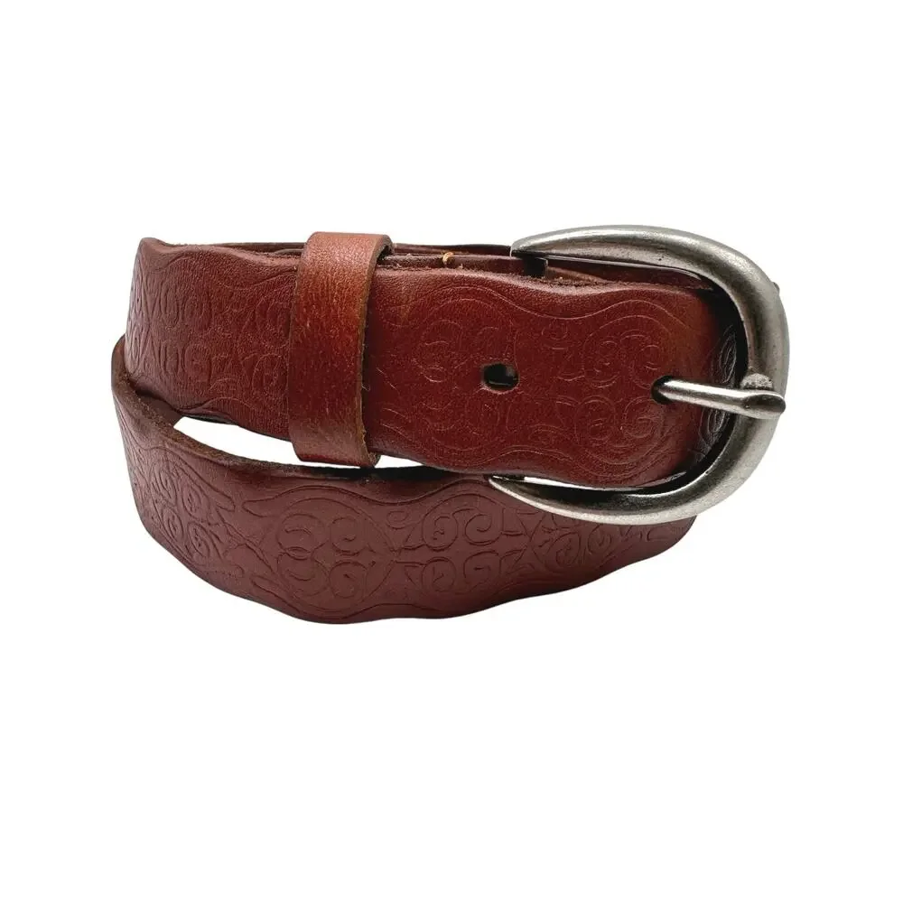 Kimchi Blue | Women | Brown Embossed 100% Leather Belt | Size Small